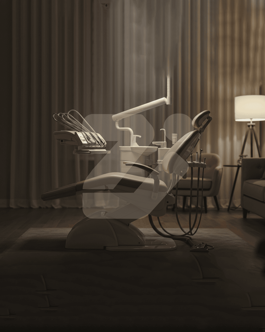 A background image showing a serene dental care environment for mobile